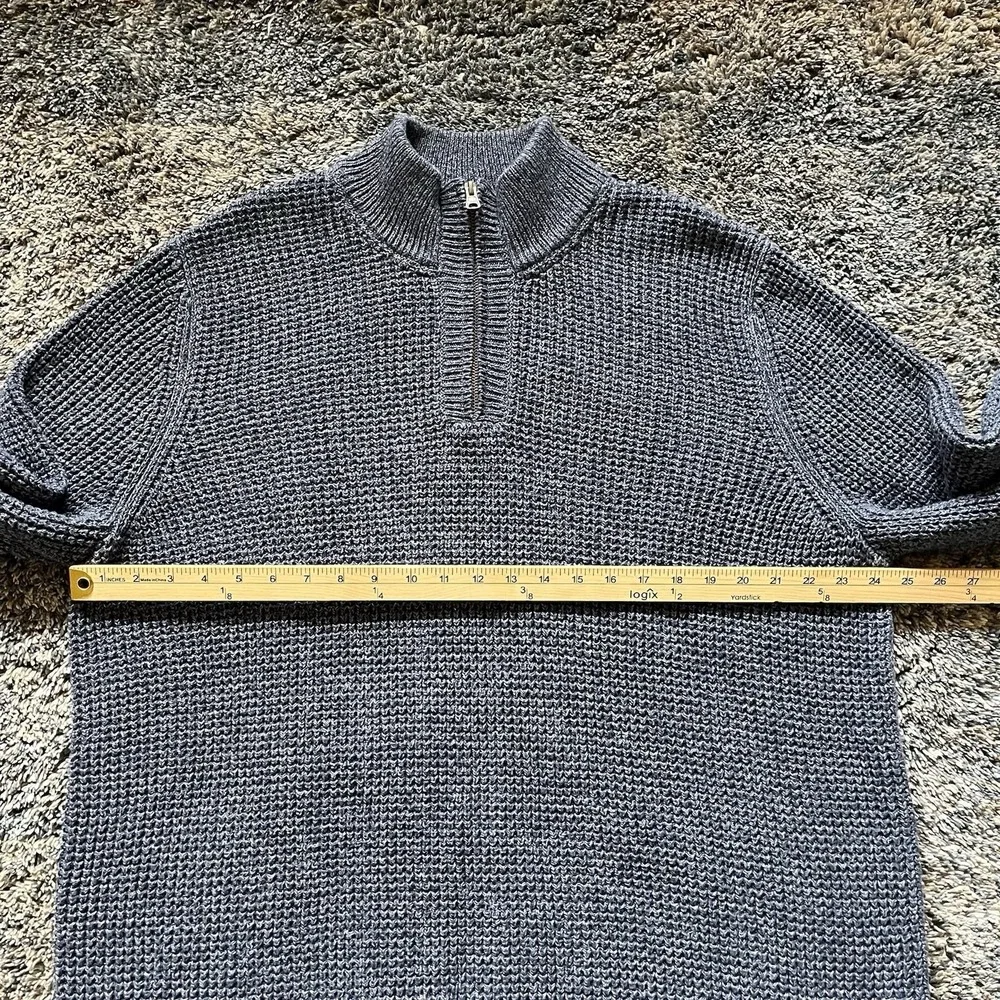 LL Bean Organic Cotton Waffle Knit 1/4 Zip Fisherman's Sweater Blue Men's XXL